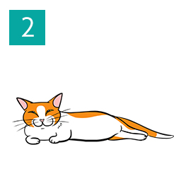 An illustration of a cat lying down looking relaxed.